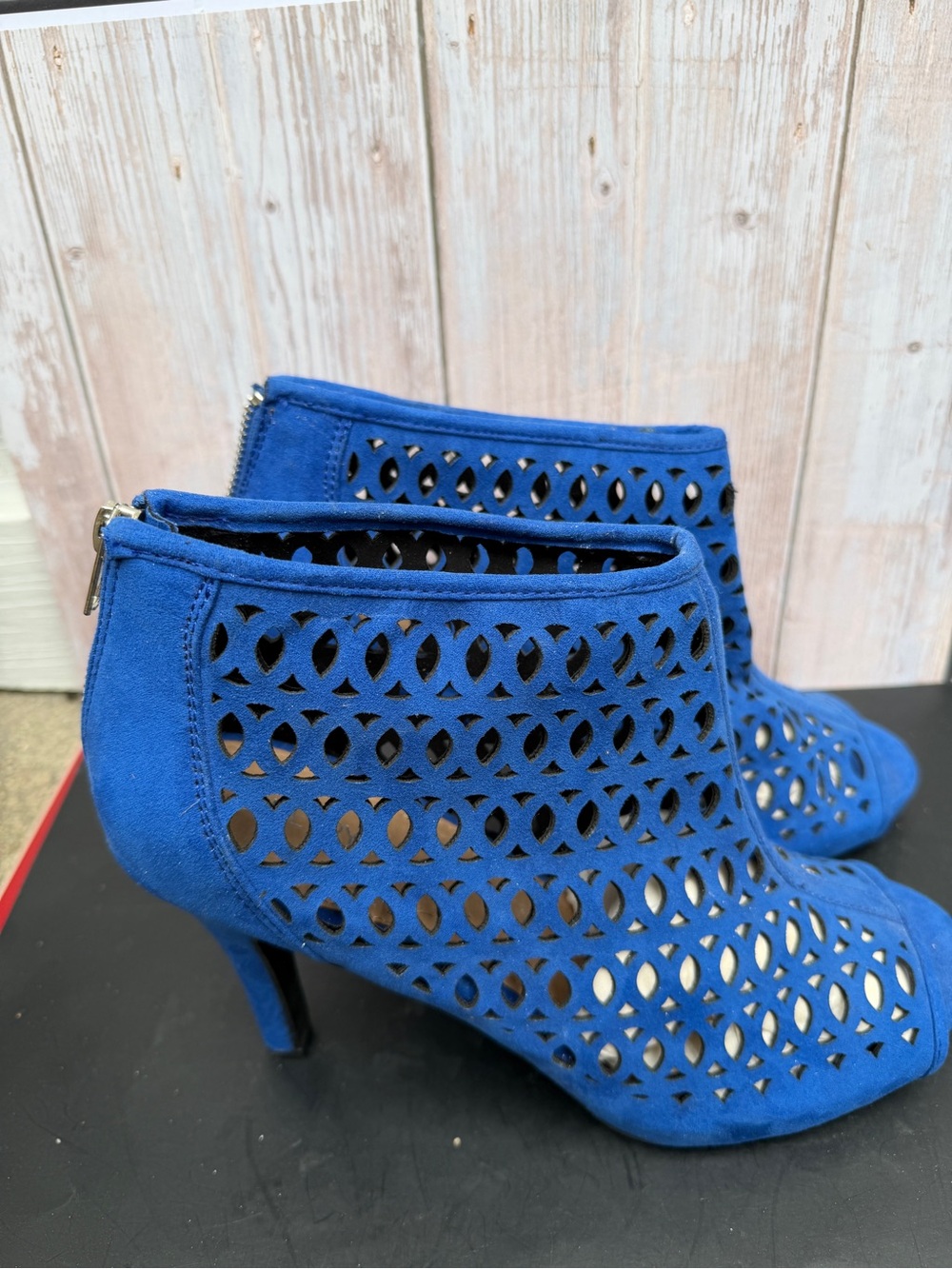 Lane Bryant Royal Blue Laser-Cut Suede Ankle Bootie Heels